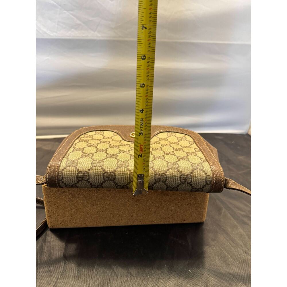 Vintage Gucci 1980s GG Supreme Canvas Brown Leather Crossbody Saddle Bag Italy - Picture 9 of 11